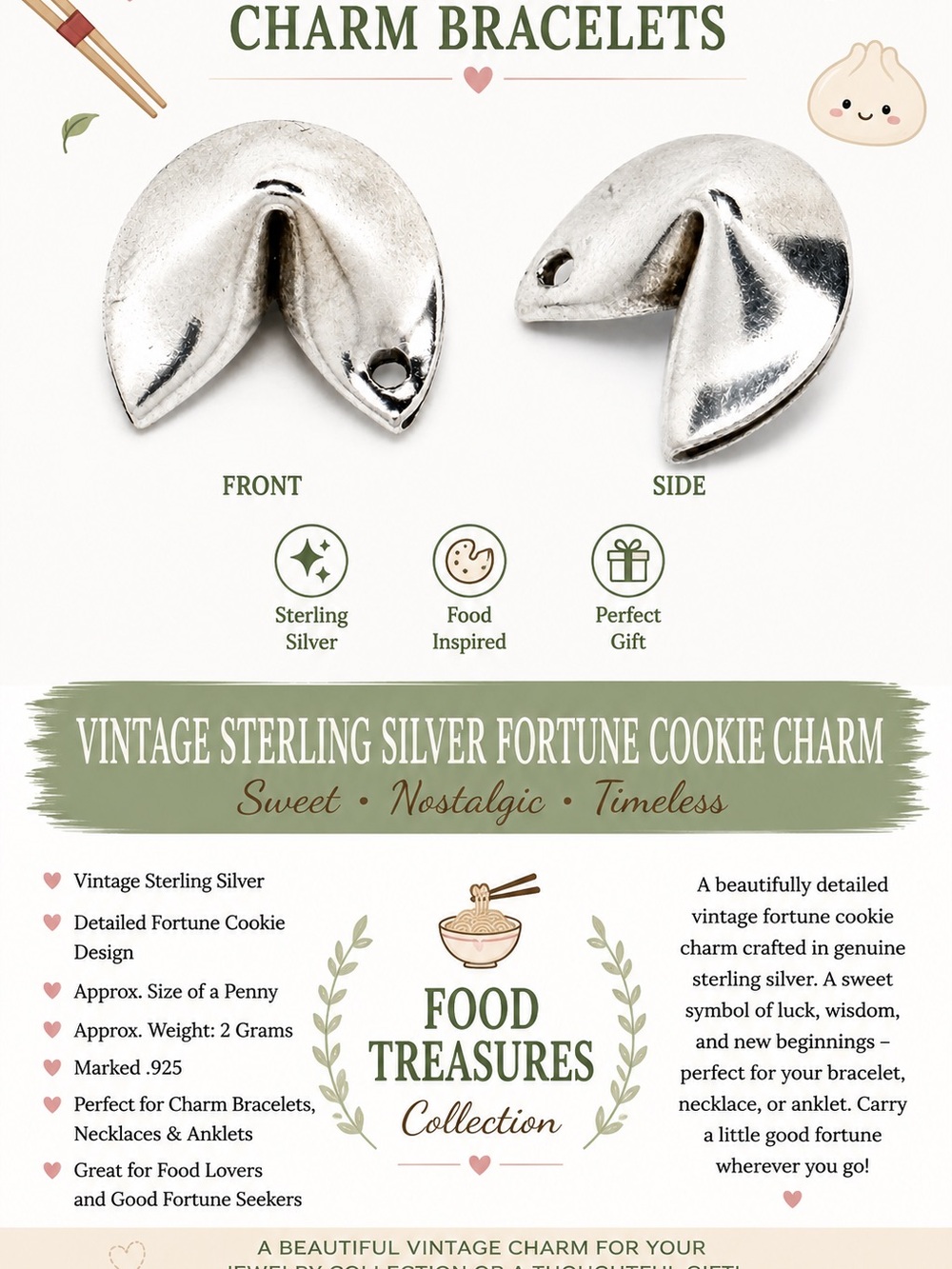 Vintage Sterling Silver Fortune Cookie Charm